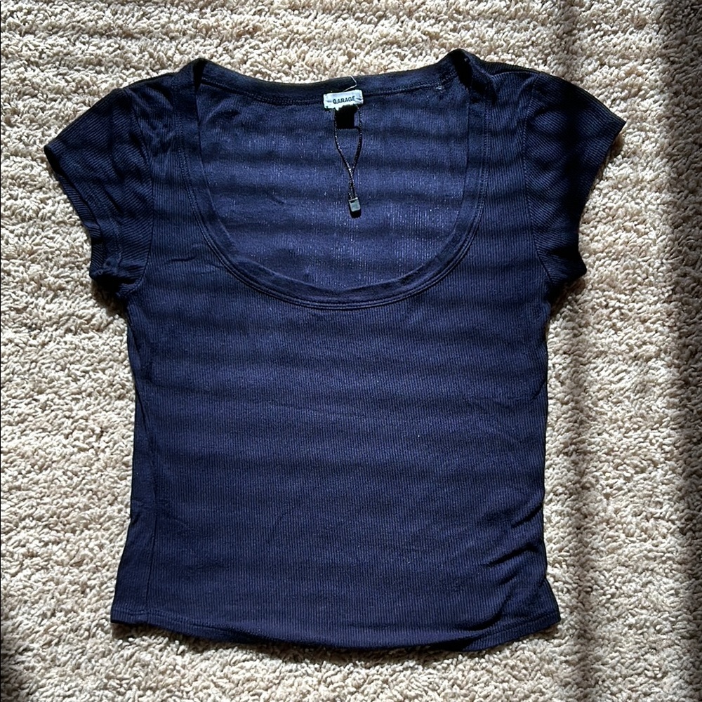 Garage Navy Blue Fitted Ribbed Short Sleeve Tee